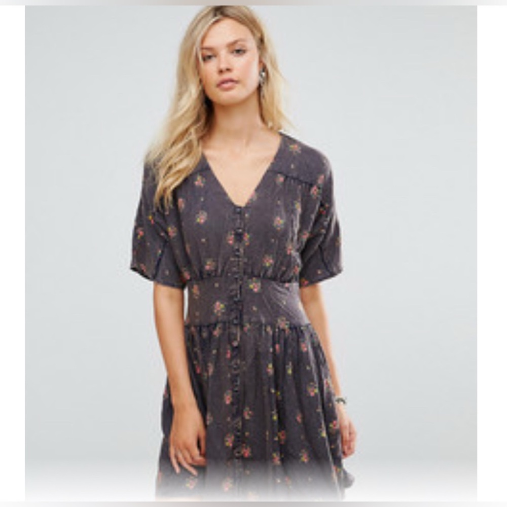 ASOS Charcoal Floral Mini Dress - Picture 8 of 8